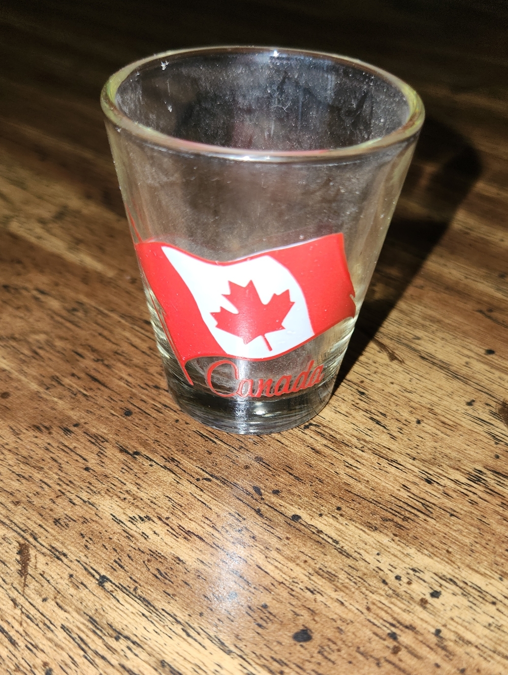 Canada Red Maple Leaf Shot Glass - Clear Glass with Red Accent